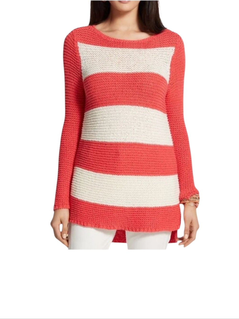 Chico's “Harley” Coral & Ivory Stripe Tunic Gold Metallic Medium